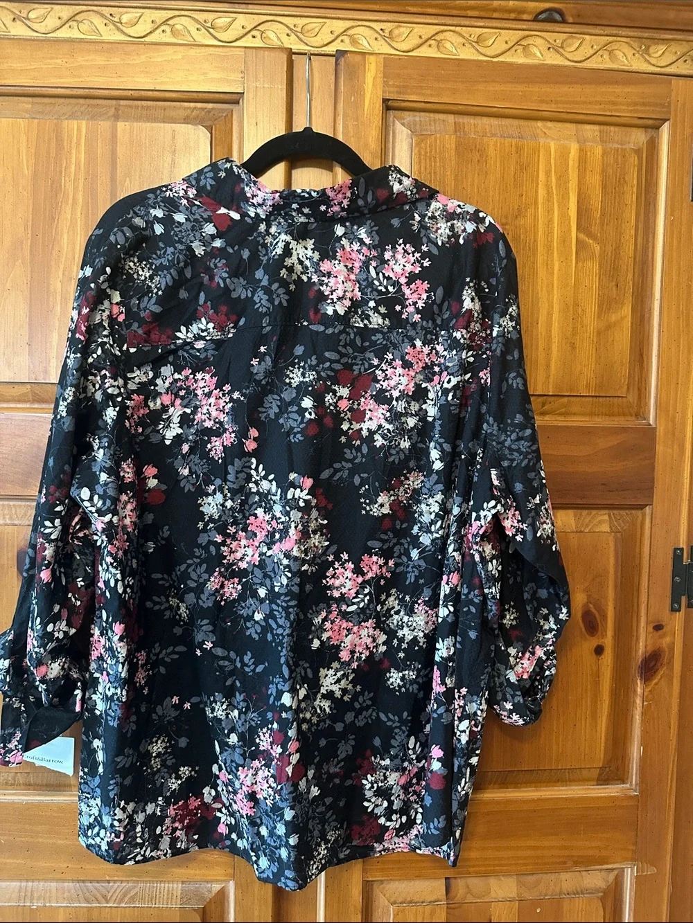 NWT croft & barrow Black Floral Button-Down Shirt with Pink and Blue Accents 2X